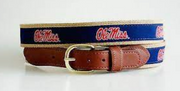 Ole Miss Rebels Red and Blue Canvas Ribbon Belt with Ole Miss Script